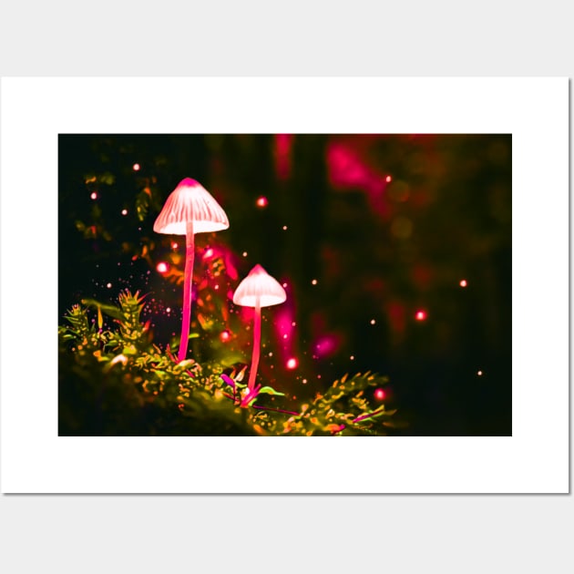 Mushroom Glow (Pink Glowing Mushrooms) Wall Art by Unique Designs